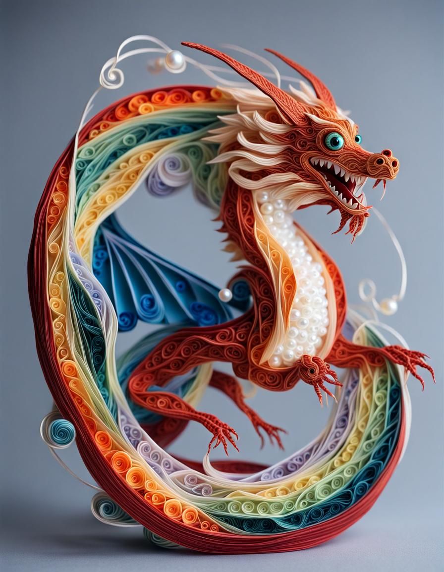 quilled paper sculpture of Dragon chasing mystic pearl - AI Generated ...