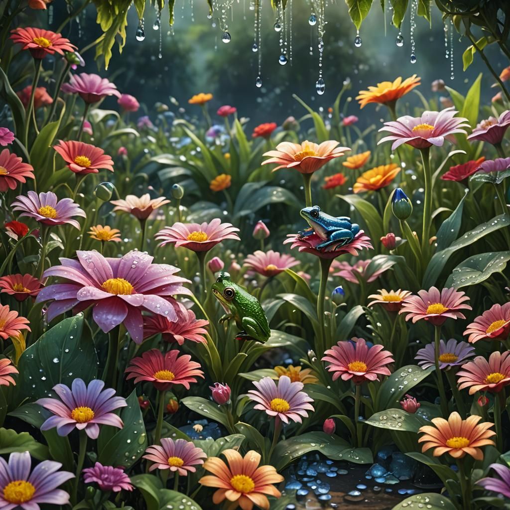 Beautiful flower garden early in the morning (flowers covere...