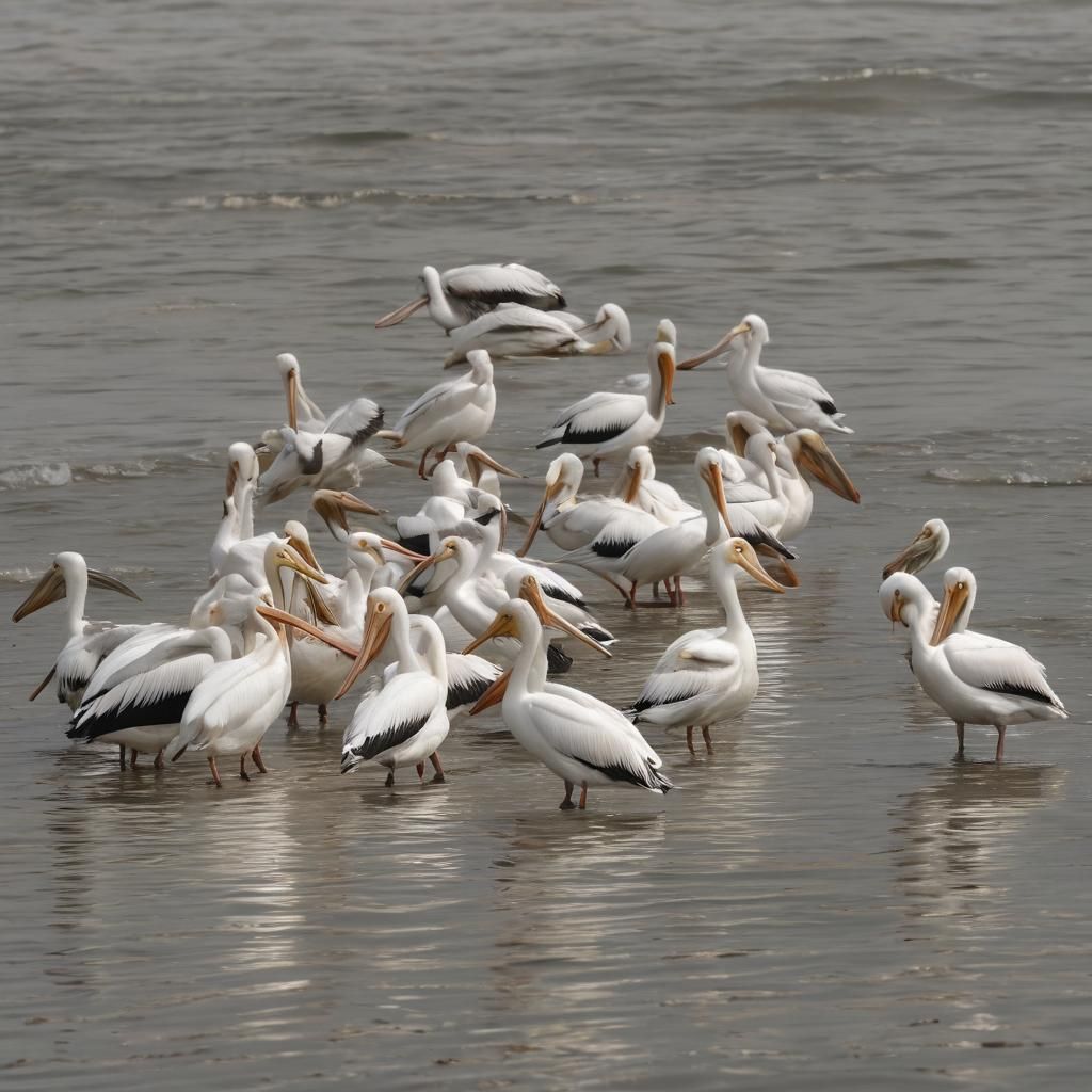 White pelicans playing basketball at venice beach