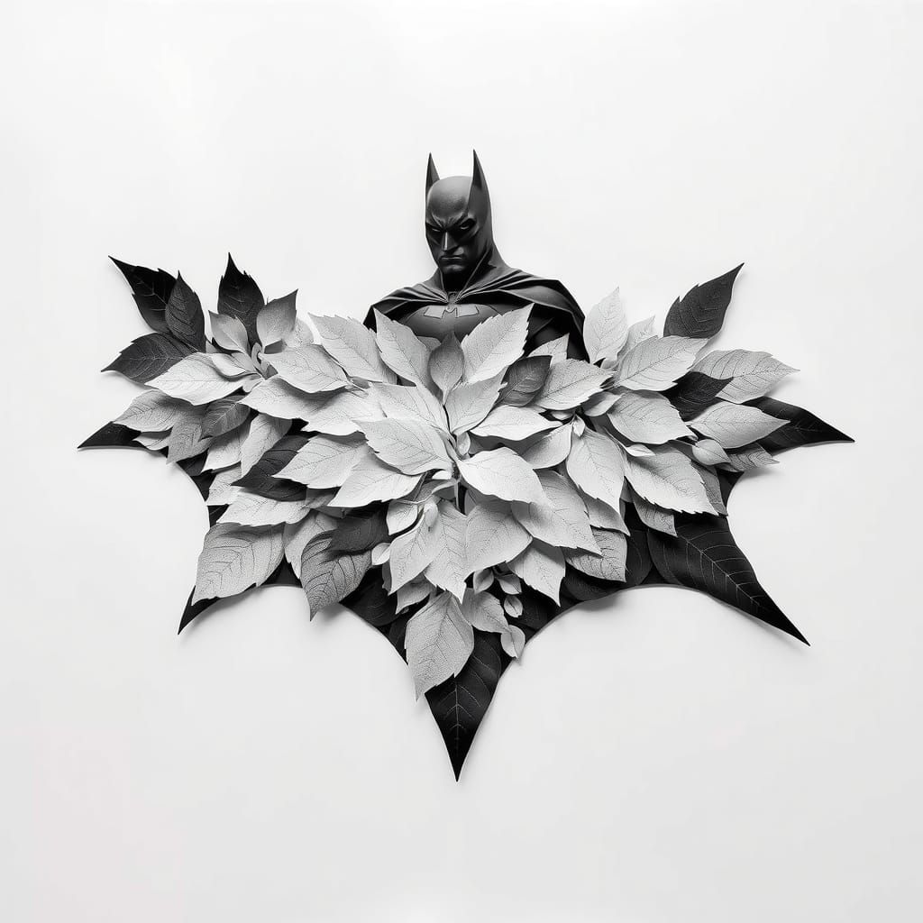 Monochromatic collage of layered paper leaves in different s...
