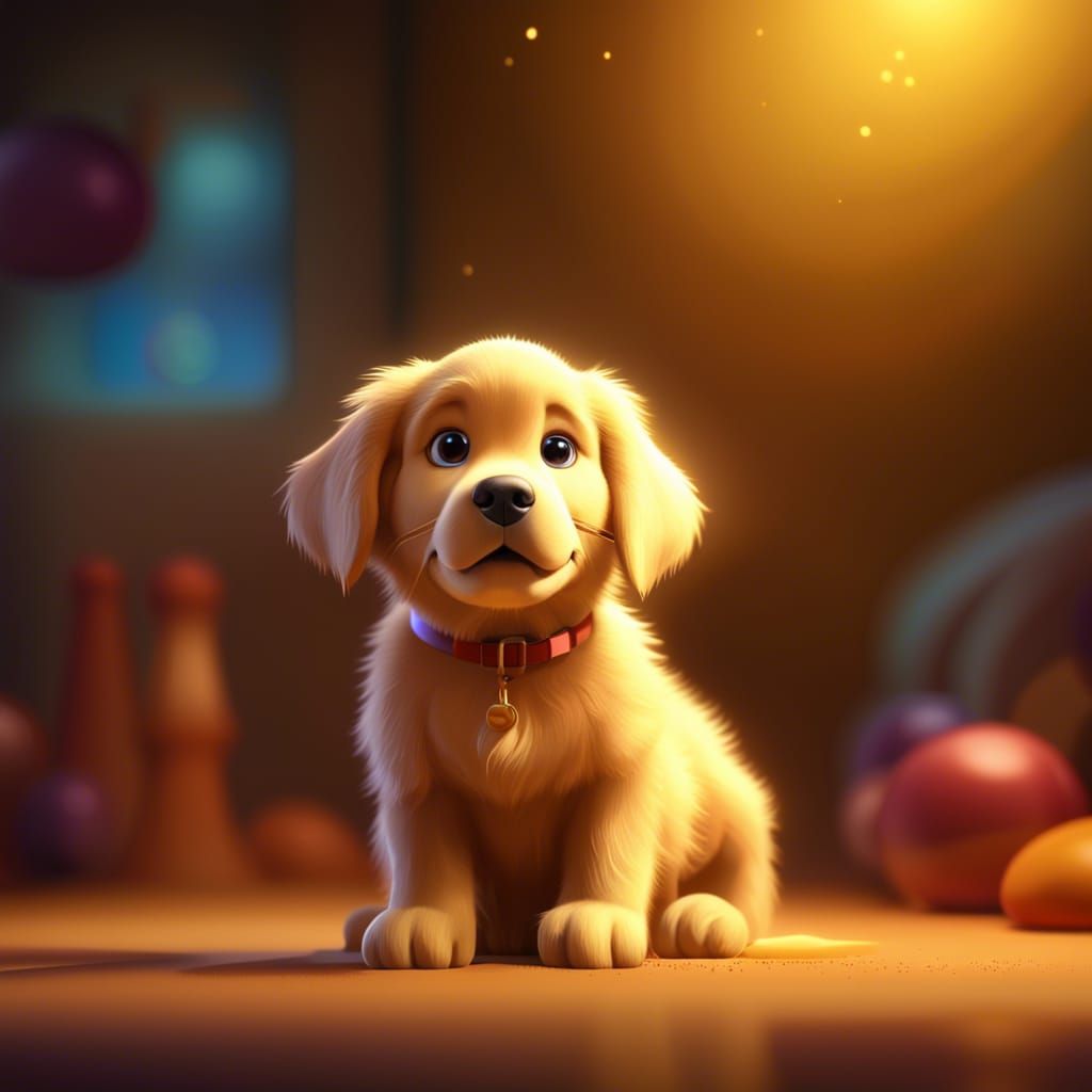 Golden Retriever Puppy: Pixar-Style 3D Digital Art
