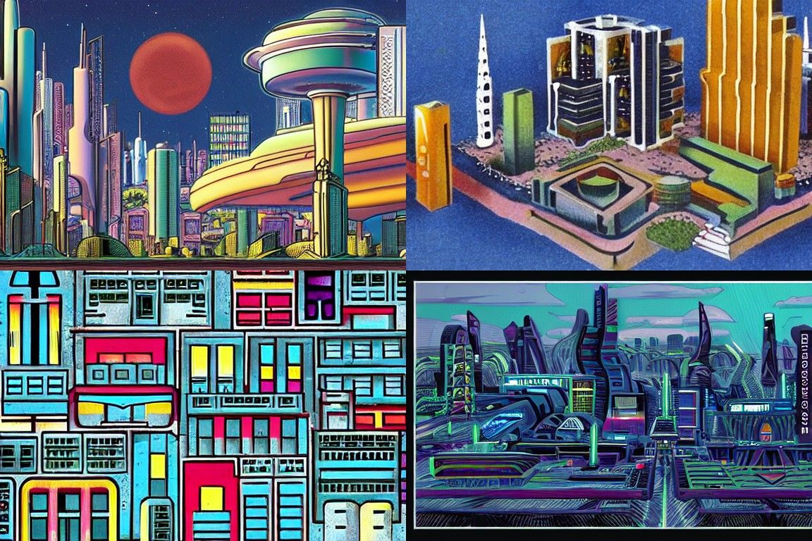 Sci-fi city in the style of Mingei
