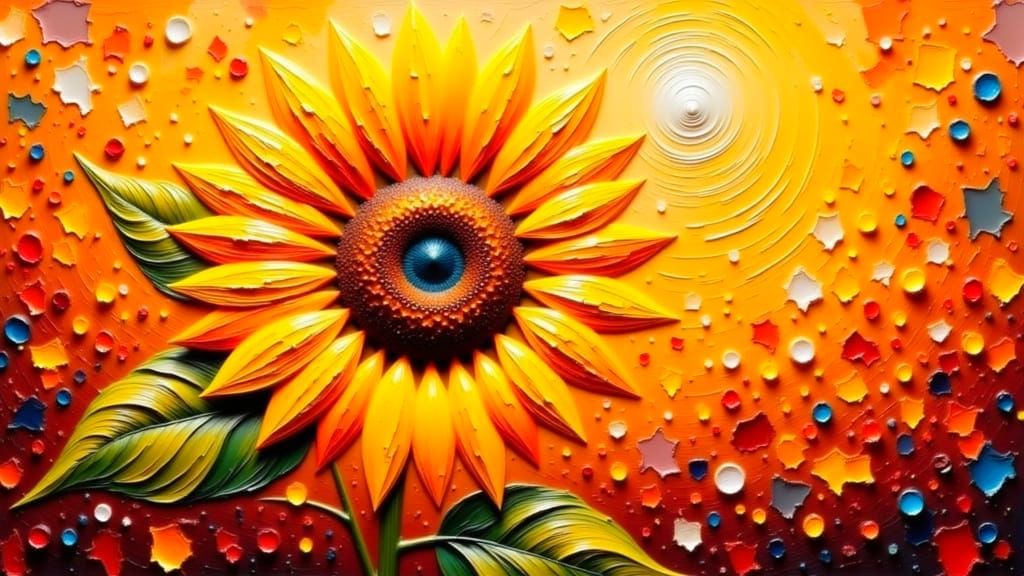 A beautiful Sunflower, abstract art painting textures, fine oil brushstrokes, palette knife paint on canvas, impasto, crackle paste, as imag...