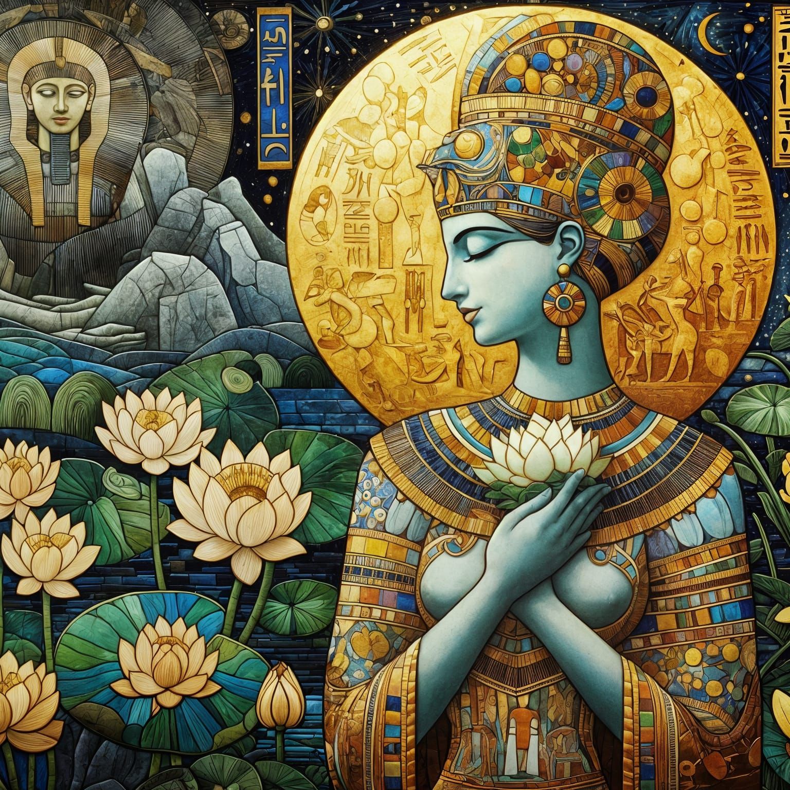 Egyptian Moon Priestess With Khonsu.
