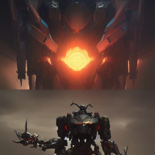 Mecha Angel battling a giant goblin, HD, 4K