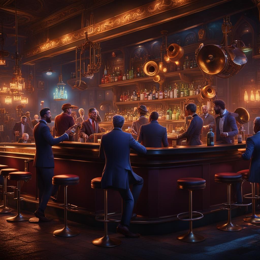 bar with people and a jazz band