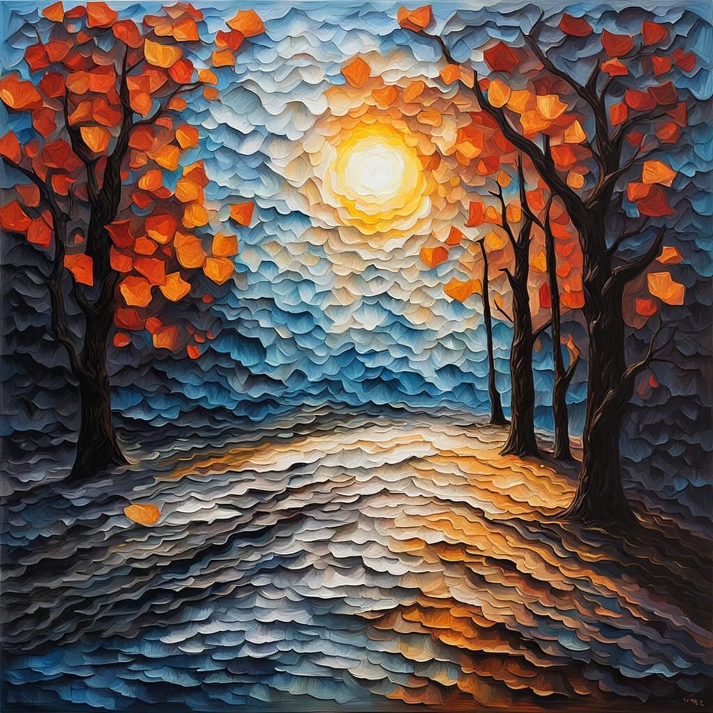 Artwork that plays with light and shadow on the textured surface of impasto paintings, creating cool ...  by @Papilou