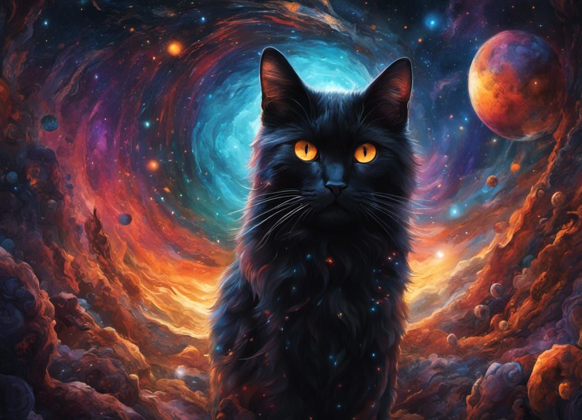 A black cat with fiery eyes