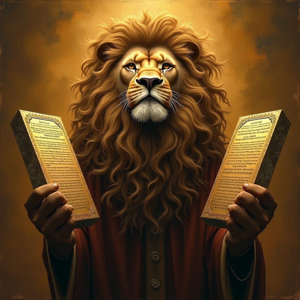 Regal Lion Guardian of Sacred Knowledge in Golden Light