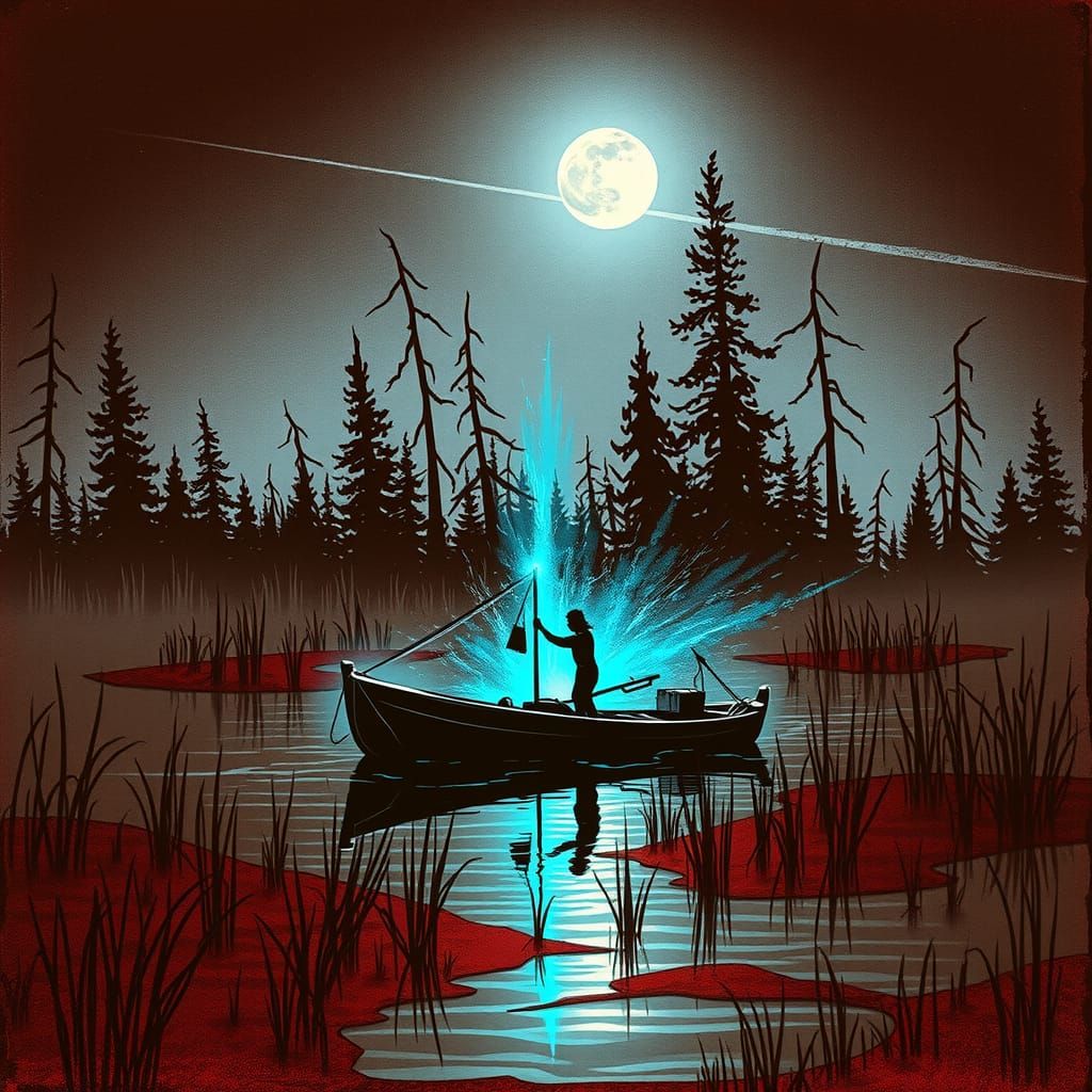 linquivera, Ink illustration, brown tones, distressed black red paper, inkpunk, moonlight, surreal, ghost ...  by @aslan