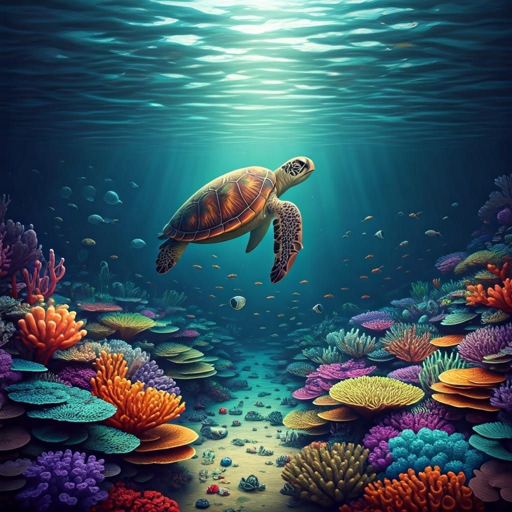 Polluted Coral Reef: Vibrant Underwater 3D Render