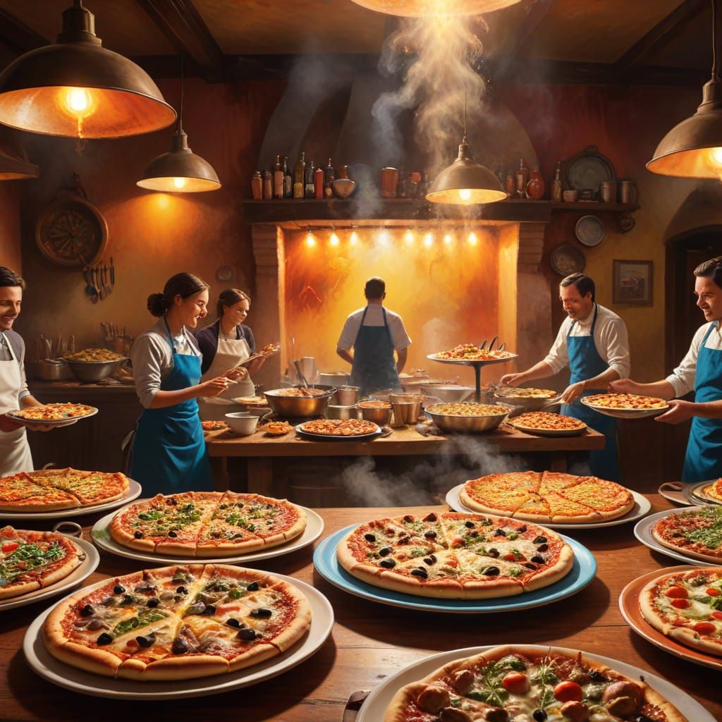 The restaurant staff are adding the final touches to the Saturday Pizza Buffet before opening the doors for the waiting crowd…