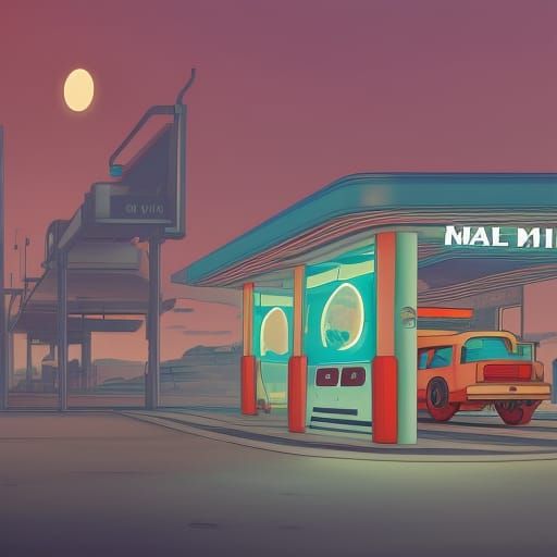 Retro gas station on Mars