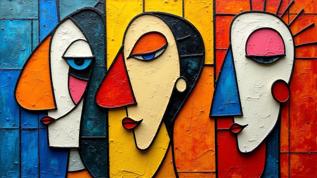 Surrealist Cubist Art Piece in Vibrant Colors