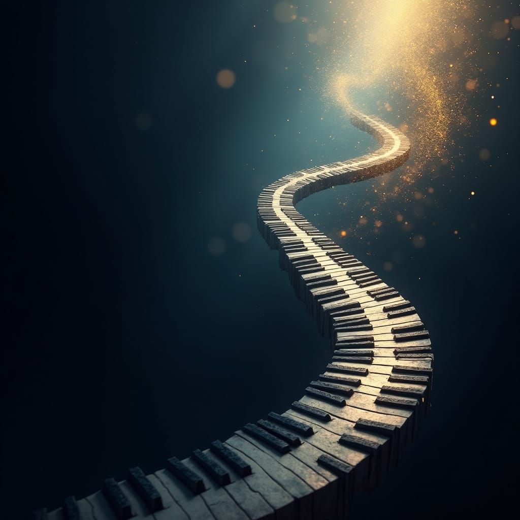 Winding Piano Keyboard Ascending to Light