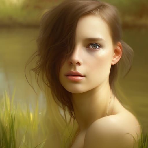Half Body Portrait Of A Bare Chested Nymph Near A Pond Ai Generated Artwork Nightcafe Creator 