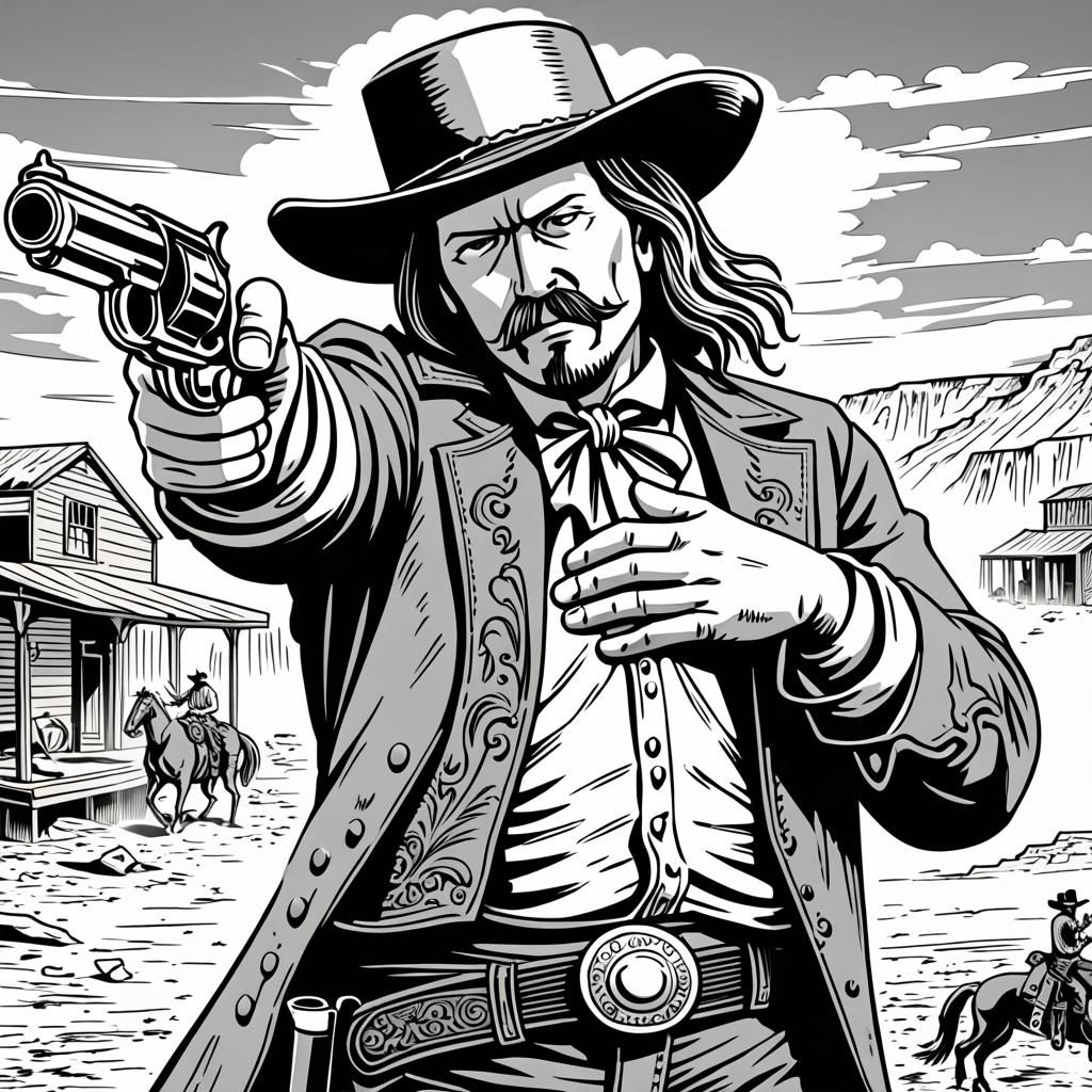 Burne Hogarth style, Wild West illustration, black and white...