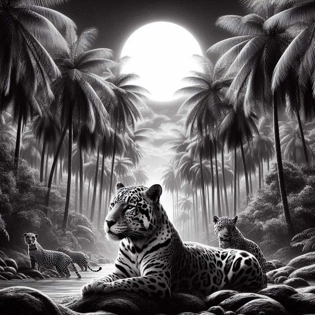 Jaguar in black and white