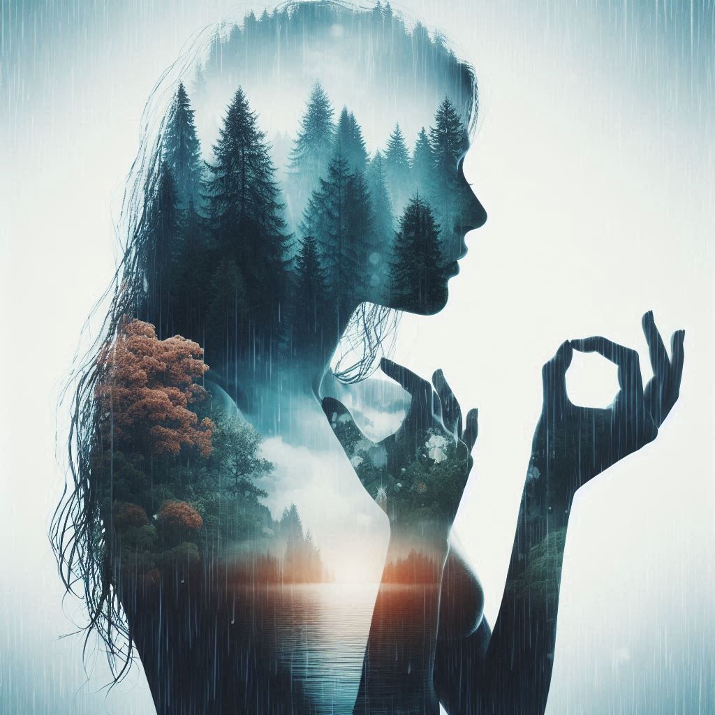 double exposure beautiful fantasy DALL-E 3 portrait landscap...