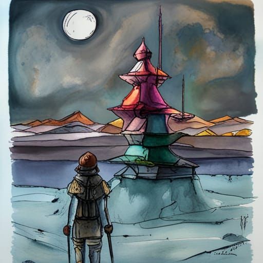 Conquistador On Martian Plains Yoshitaka Amano full moon Mar...