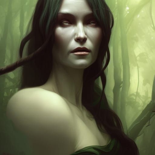 Mysterious Forest Witch Casting Magic in Earth Tones