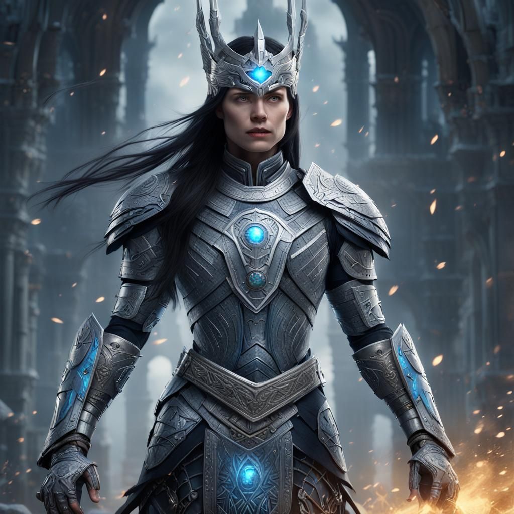 tall, pale, strong jawed woman. tribal markings, long black ...