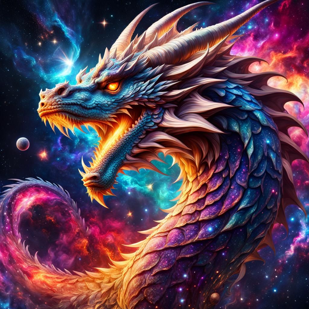 Colorful dragon head in galaxy - AI Generated Artwork - NightCafe Creator