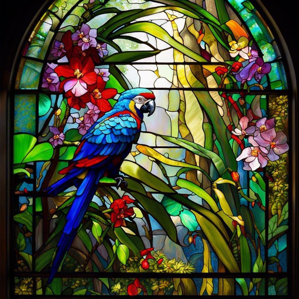 Stained Glass Art; "Magnificent Jungle-Scene"  by @Randomizer
