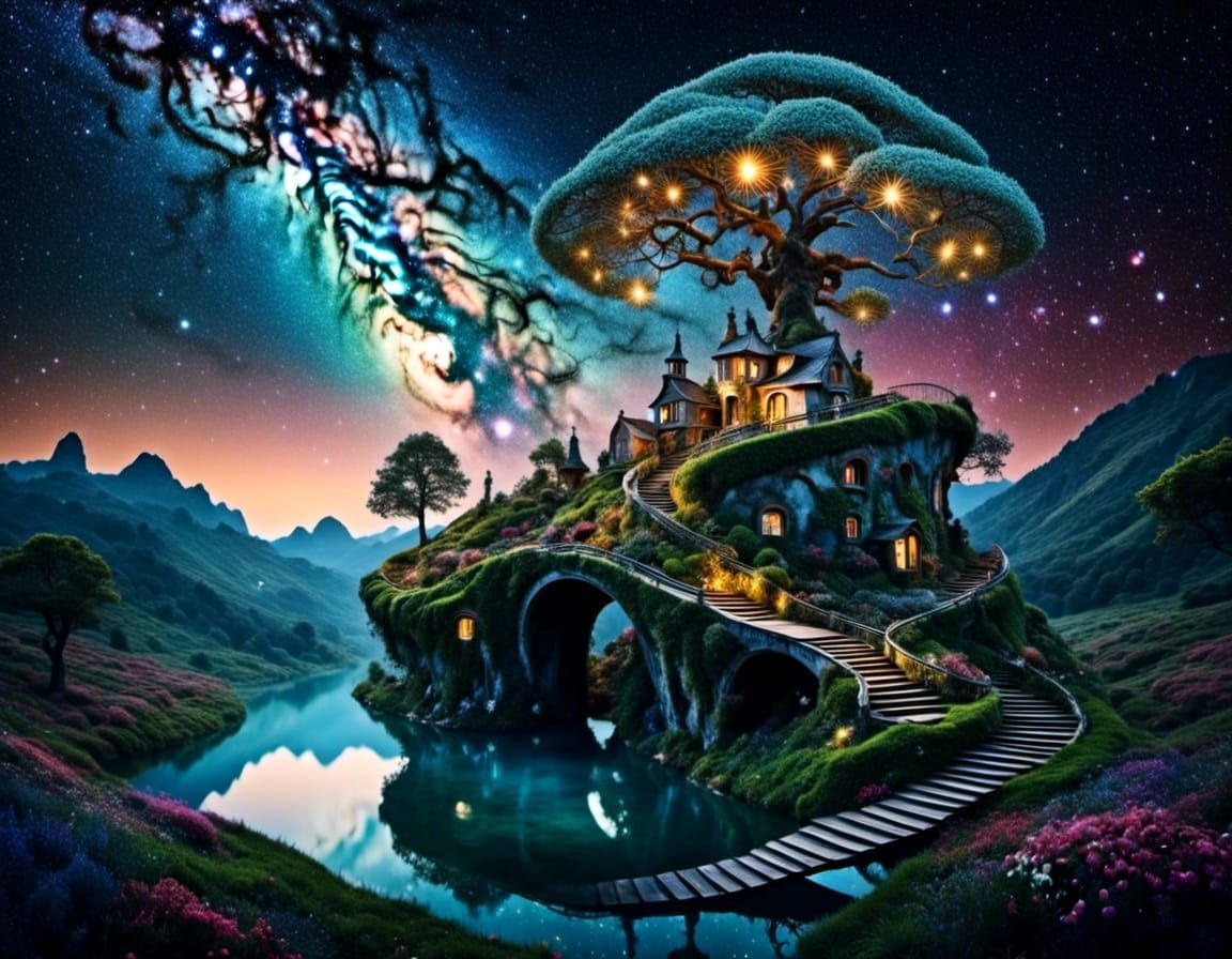 surreal fairy landscape by night  <lora:Fairy night:1.0> 