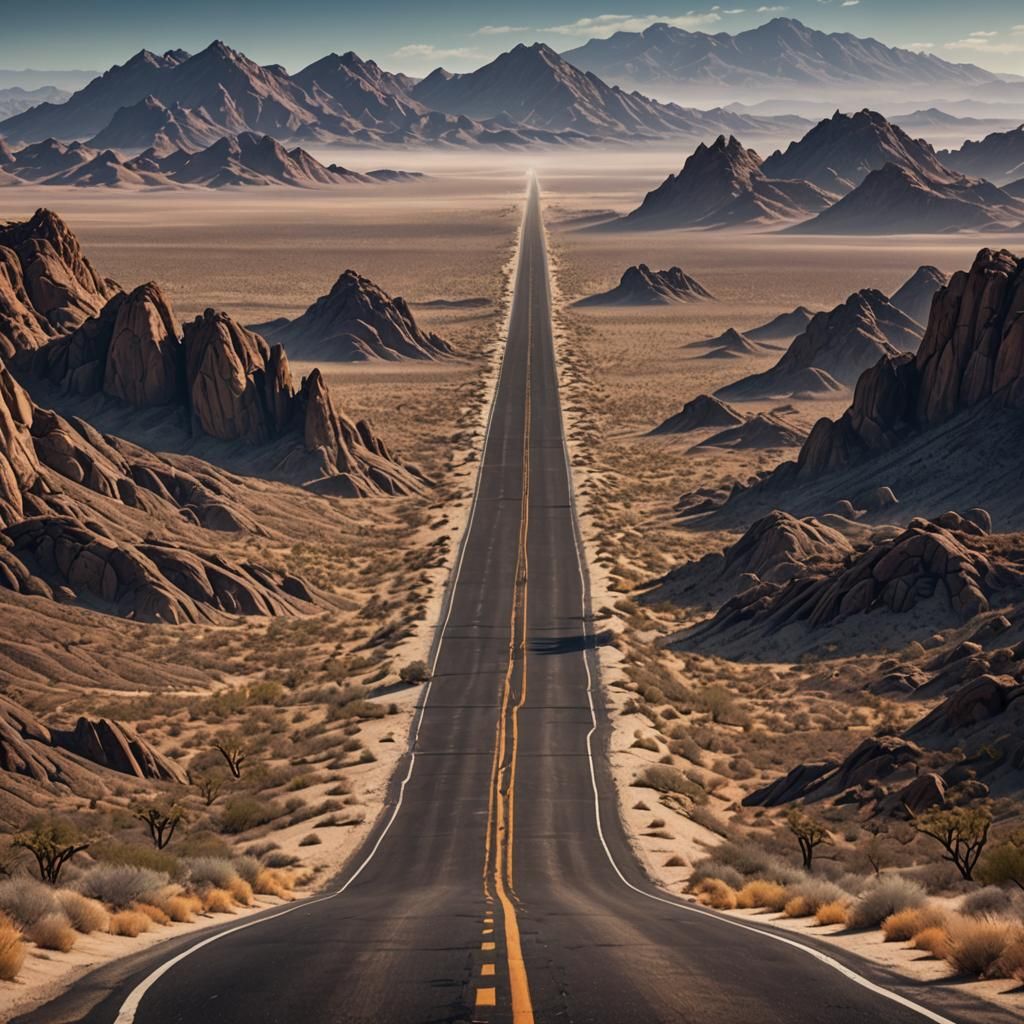 endless road in the mojave desert