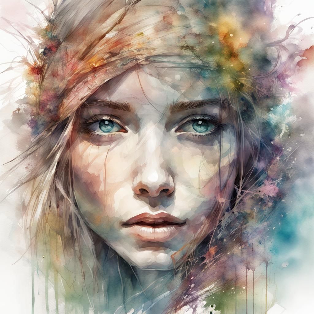 Random pastel watercolor woman portrait