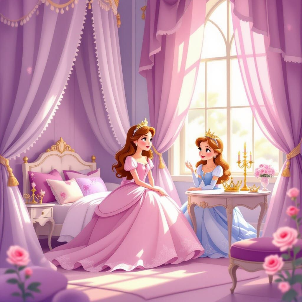 Dreamy Princess Room Illustration with Soft Pastel Colors