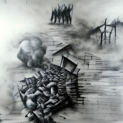 charcoal drawing societal collapse