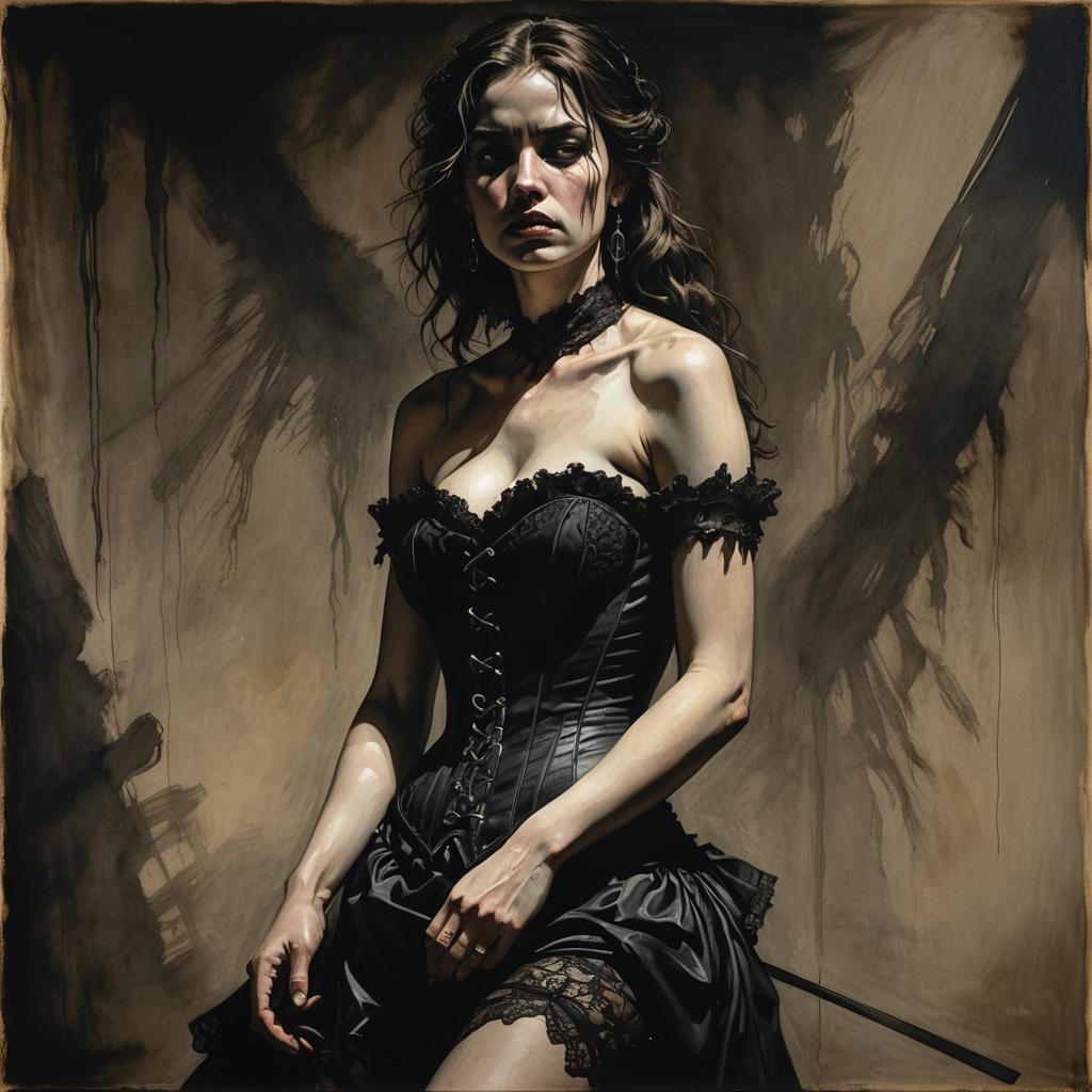 a woman tied up and whipped in black lace outfit