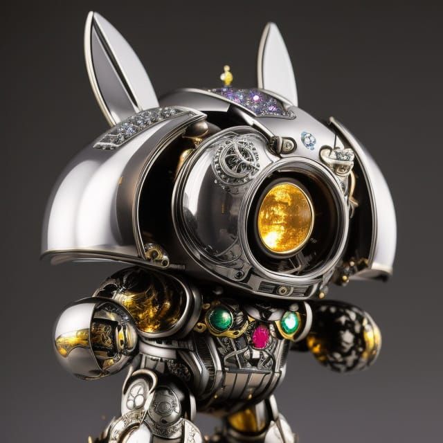 an armored cute steampunk android Rabbit, chromed platinum, reflective ...