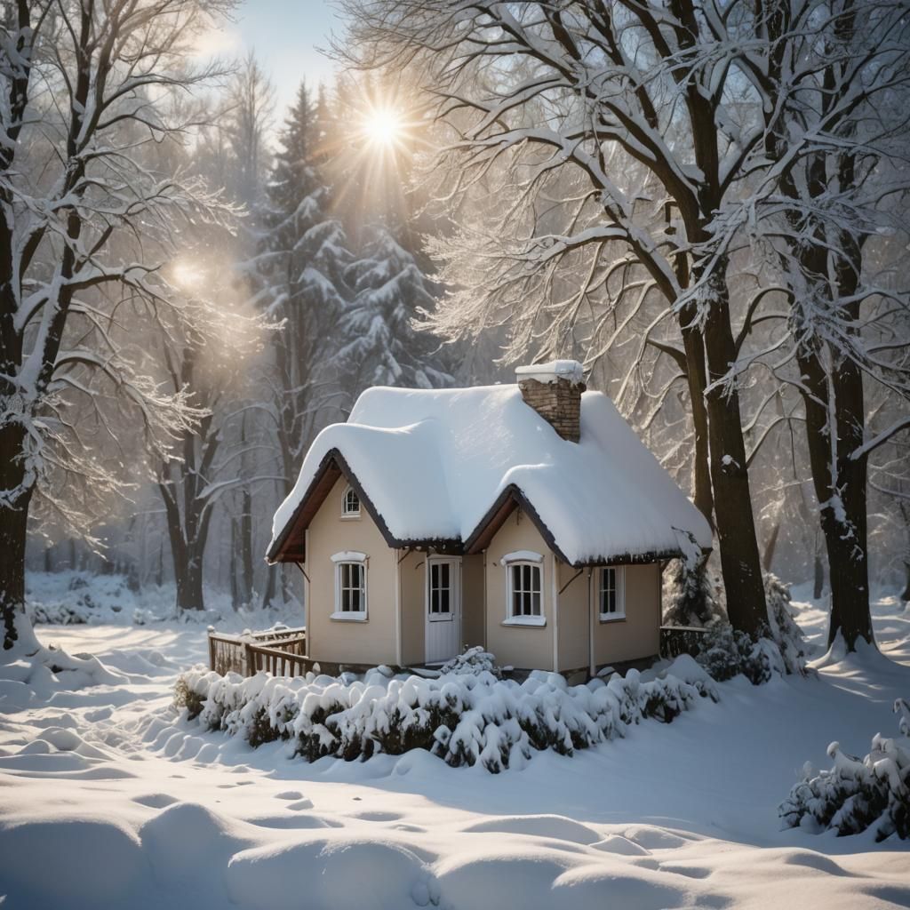 A snowy small house