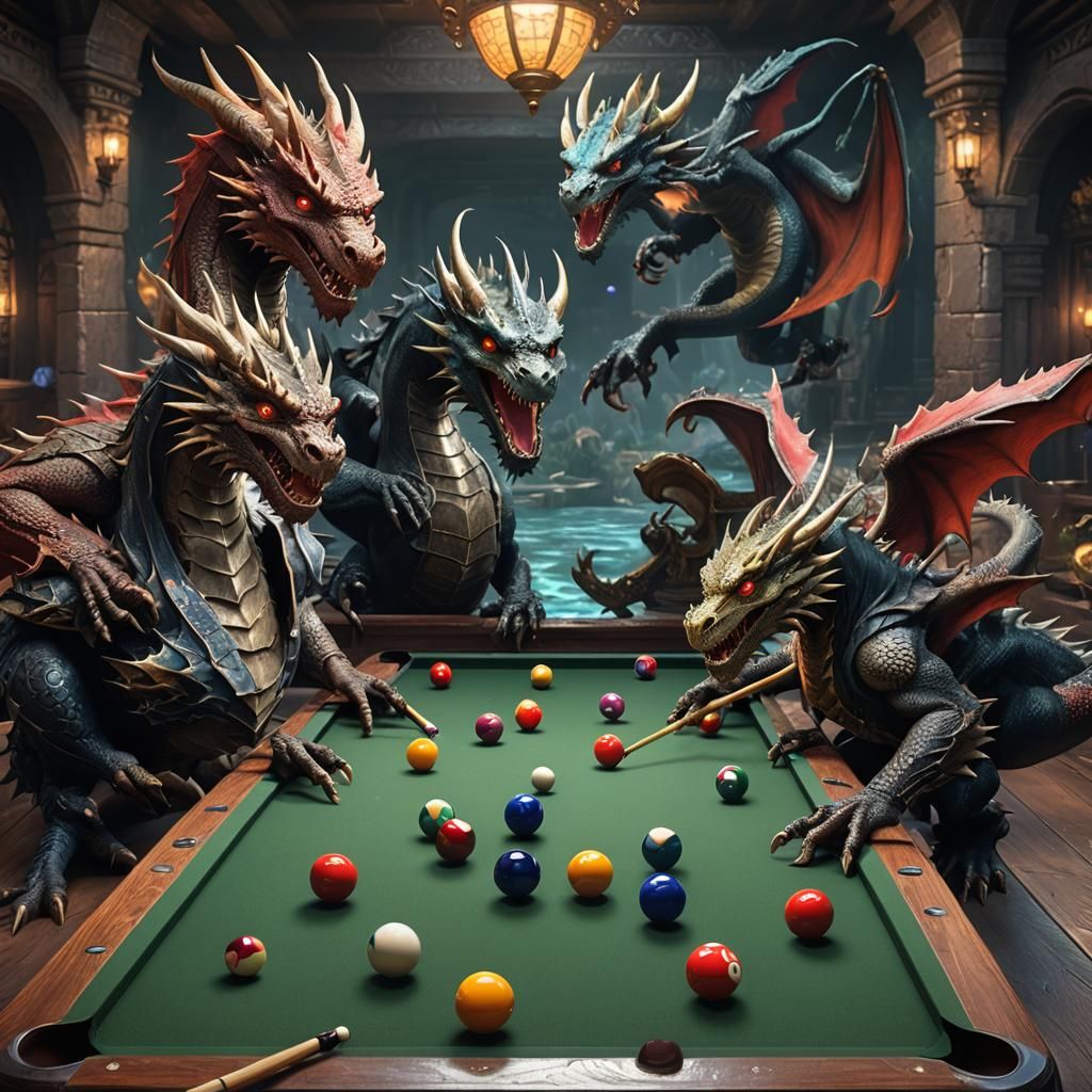 Dragons playing pool