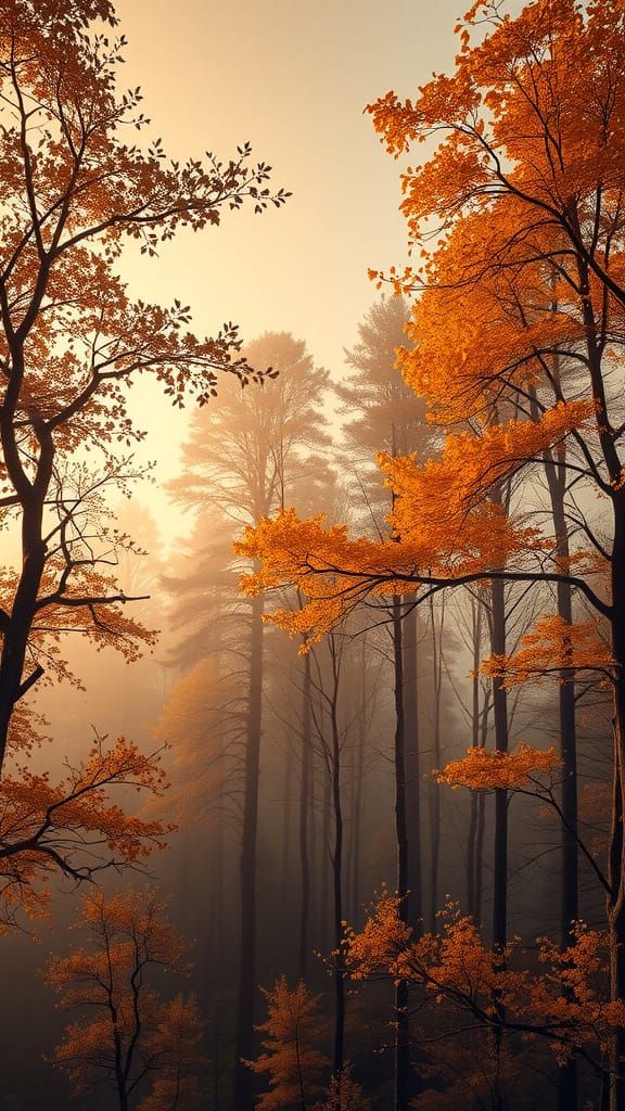 A misty autumn landscape, panoramic , trees, rain intricately detailed, photorealistic, UHD, deep color ...  by @DarkerButOlder