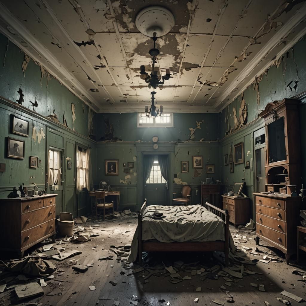 Haunted Mental Asylum Bedroom Interior - Ai Generated Artwork 