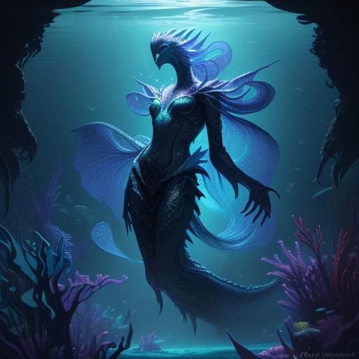Underwater Creature in Shadowy Depths: 3D Render