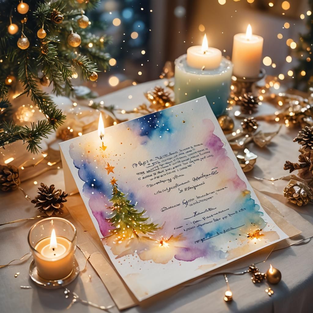 Dans un décor de  Noël, à l'arrière plan deux belles bougies...
