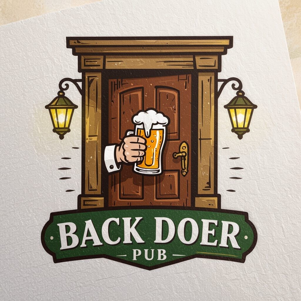 Sto creando un logo per la mia attività, è un pub quindi ristorazione e l'ho chiamata, "Back Door". Generami un logo che richiamano porta e ...