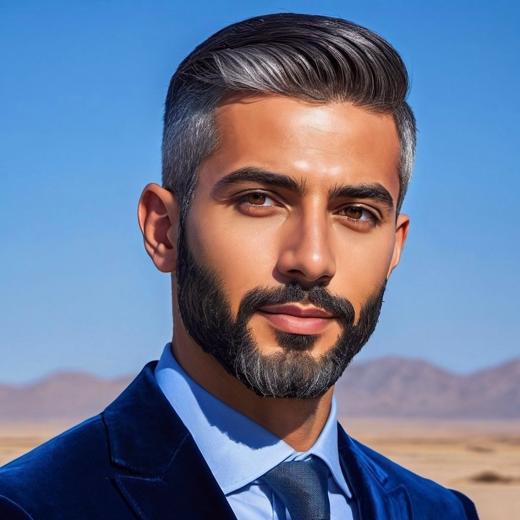 A handsome man  wearing  a   blue  velvet suit