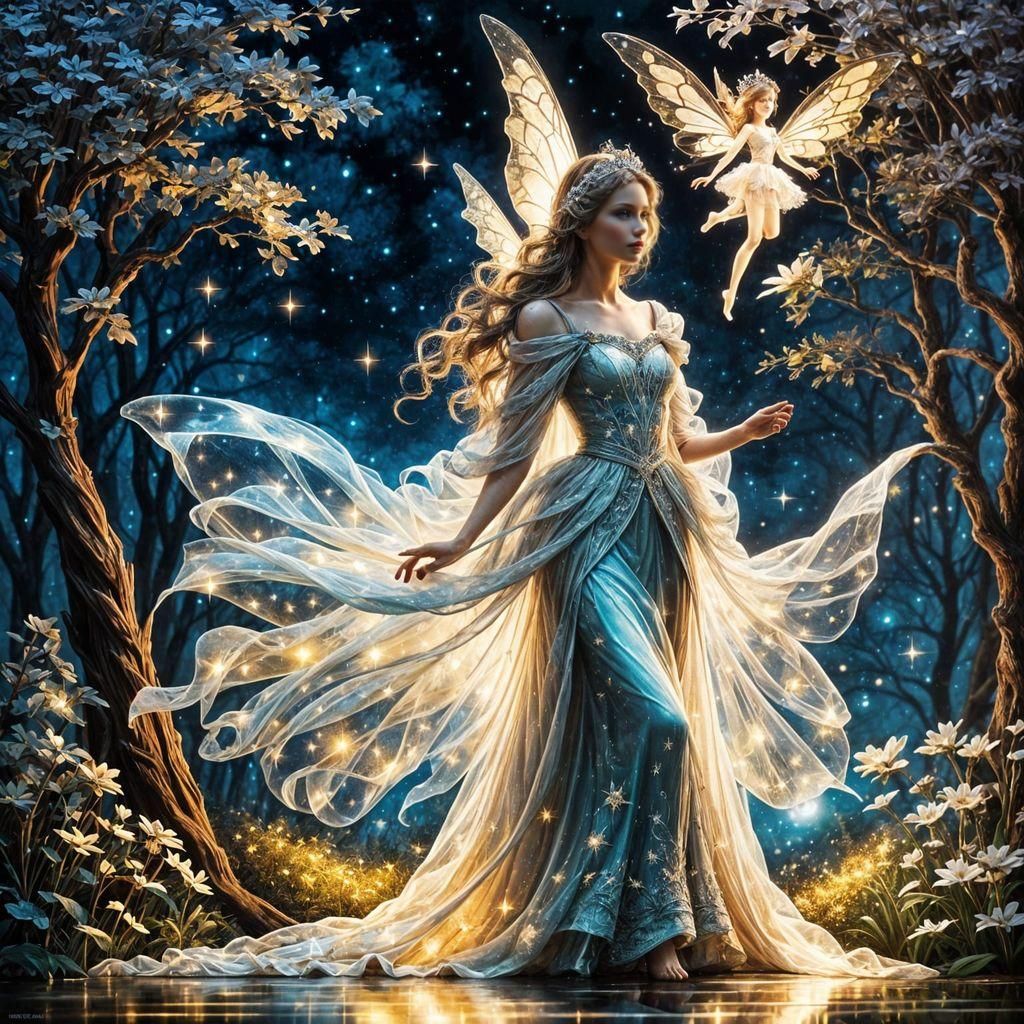 Glowing Fairy in Gown: Impasto Oil Painting