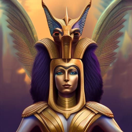 Pharaoh flanked by two sphinxes - AI Generated Artwork - NightCafe Creator