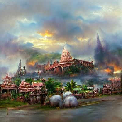 medieval Tamil Nadu concept art Thomas Kinkade