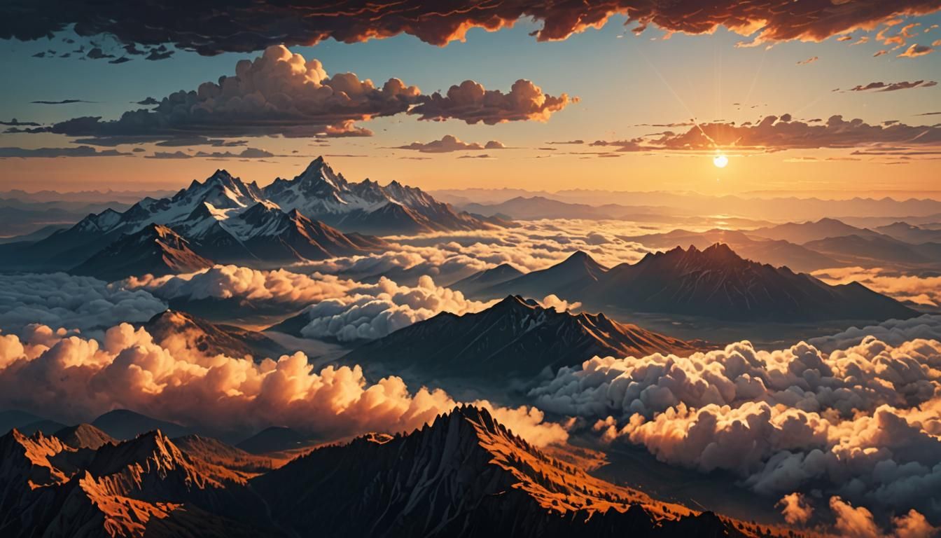 Majestic Mountain Sunrise in Digital Matte Painting