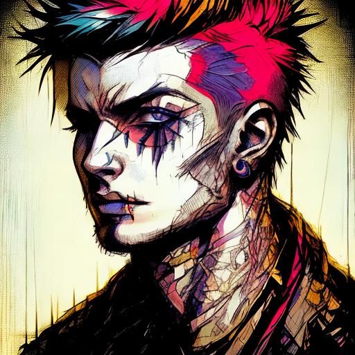 <lora:AniMidJ:1.0> <lora:Punk:1.0> Portrait of Spider Punk head and shoulders portrait, 8k resolution concept art portrait by Greg Rutkowski...