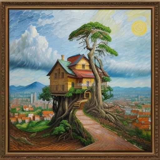 Neo-Impressionist Village of Ancient Timber Houses