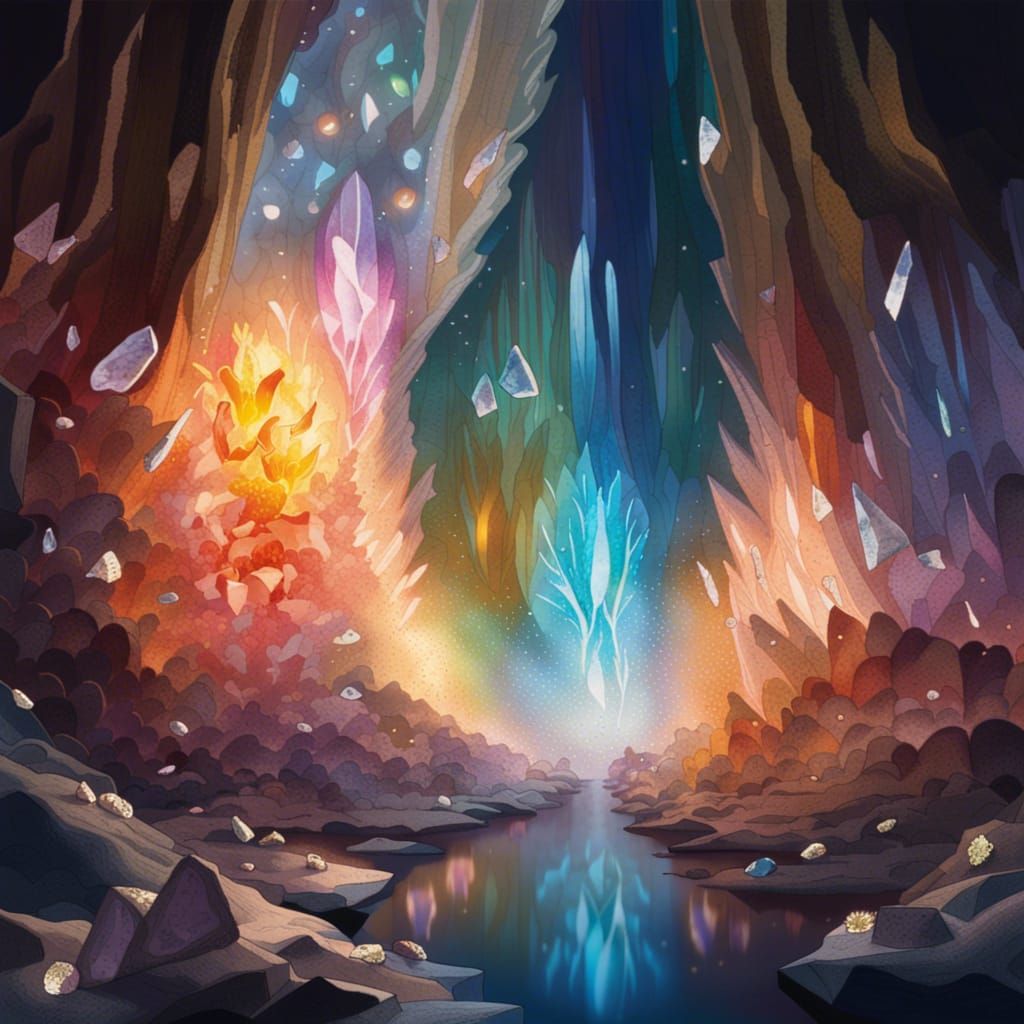 SHARDS OF LIGHT GLISTEN AND REFLECT FROM A WATER STREAM DEEP...